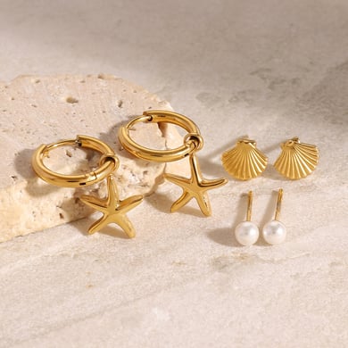 1 Pair Romantic Series Classic starfish Stainless Steel 18K Gold Plated Artificial Pearl Women Earrings Set h5 Picture5