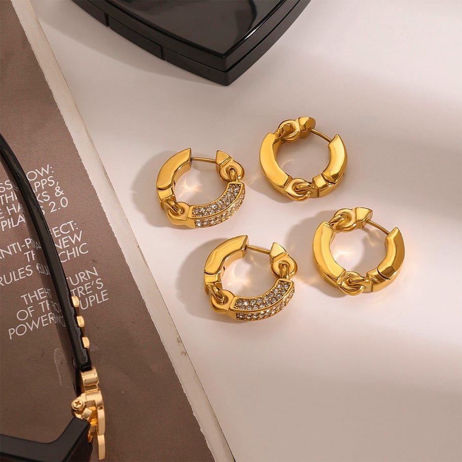 1 Paar Creolen der Simple Series, elegant, ringförmig, Edelstahl, 18 Karat vergoldet, Strass, für Damen Bild8