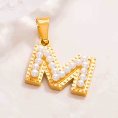 1 par de colgantes de perlas artificiales chapados en oro de 18 quilates con letras simples de acero inoxidable para mujer h5 Imagen9