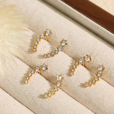 1 Pair Luxurious Series Daily Geometric Titanium Steel 18K Gold Color Plated Rhinestone Women's Stud Earrings h5 Picture5
