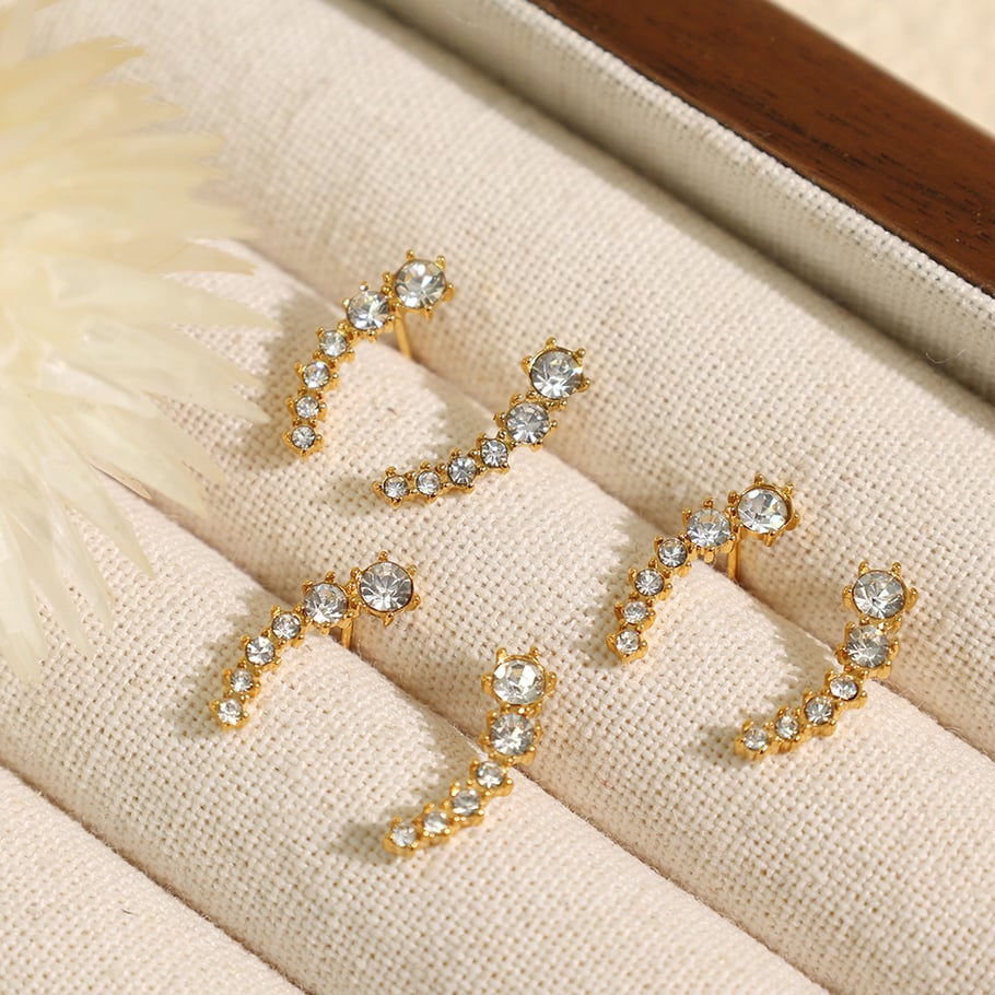 1 Pair Luxurious Series Daily Geometric Titanium Steel 18K Gold Color Plated Rhinestone Women's Stud Earrings Picture5
