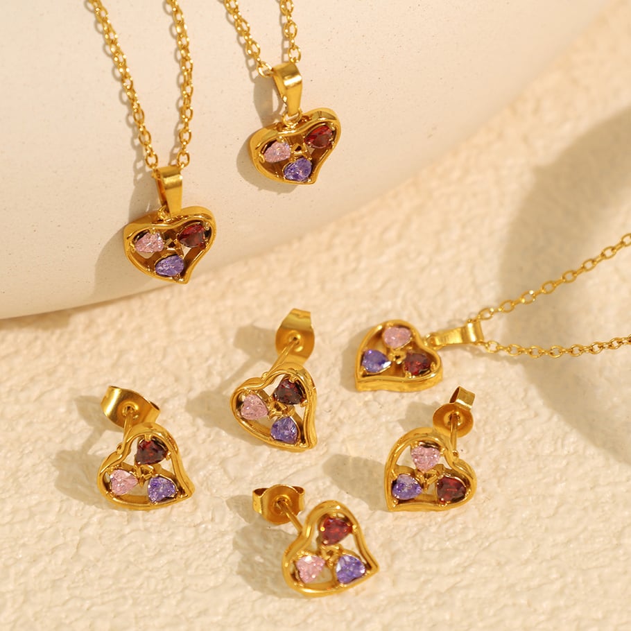 1 Piece Luxurious Series Trendy Heart Titanium Steel 18K Gold Color Plated Rhinestone Women's Pendant Necklaces Picture3