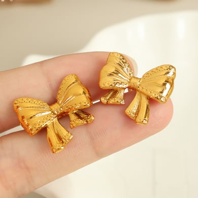 1 Pair Romantic Series Sweet Bow Knot Stainless Steel 18K Gold Plated Women Stud Earrings h5 Picture6
