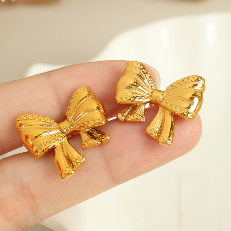 1 Pair Romantic Series Sweet Bow Knot Stainless Steel 18K Gold Plated Women Stud Earrings Picture6