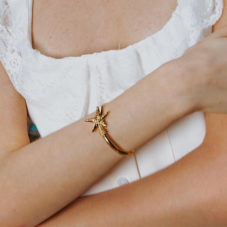 1 Piece Classic Series Natural Star Stainless Steel 18K Gold Plated Women Bangles Picture6