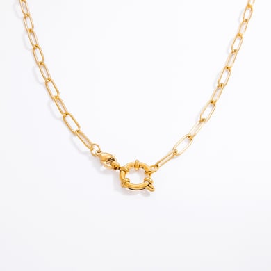 Collar de cadena para mujer, serie simple, clásico, de acero inoxidable de color sólido, chapado en oro de 18 quilates. h5 Imagen10