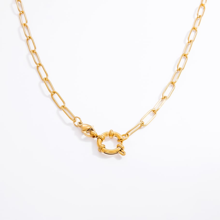 Collar de cadena para mujer, serie simple, clásico, de acero inoxidable de color sólido, chapado en oro de 18 quilates. Imagen10