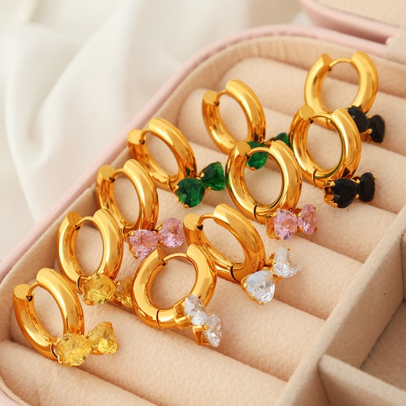 1 paio di orecchini pendenti da donna in acciaio inossidabile placcato oro 18 carati con nodo a fiocco dolce della serie romantica 2