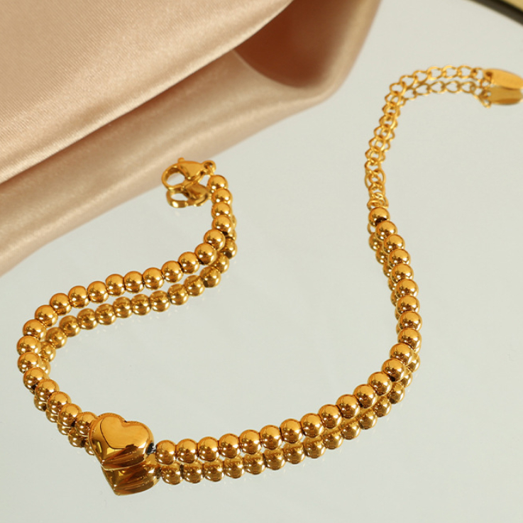 1 Piece Simple Series Retro Heart Stainless Steel 18K Gold Plated Women Beaded Bracelets Picture3