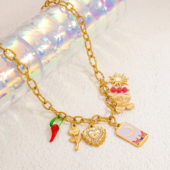 1 Stück Romantische Serie Elegante Herz Edelstahl 18 Karat vergoldet Glas Frauen Anhänger Halsketten