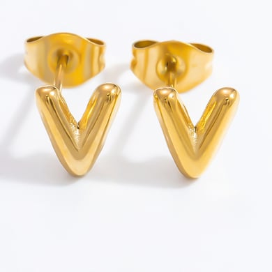 1 par de aretes de botón de acero inoxidable chapados en oro de 18 quilates con letras informales de serie simple para mujer h5 Imagen11
