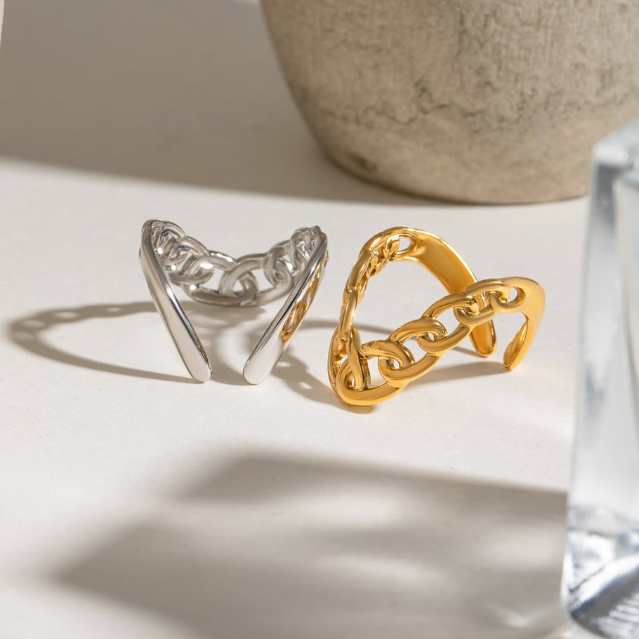 1 Pair Simple Series Daily line Stainless Steel 18K Gold Plated Women Adjustable Rings Picture5