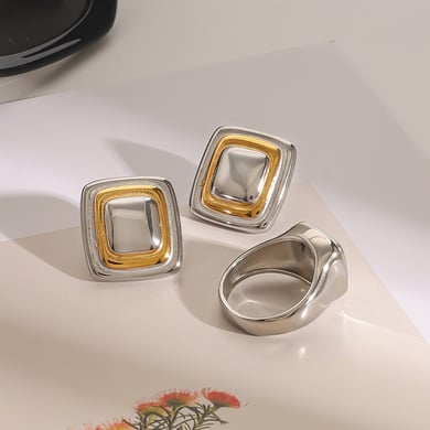 1 Pair Simple Series Simple quadrilateral Stainless Steel 18K Gold Plated Women Stud Earrings h5 Picture5