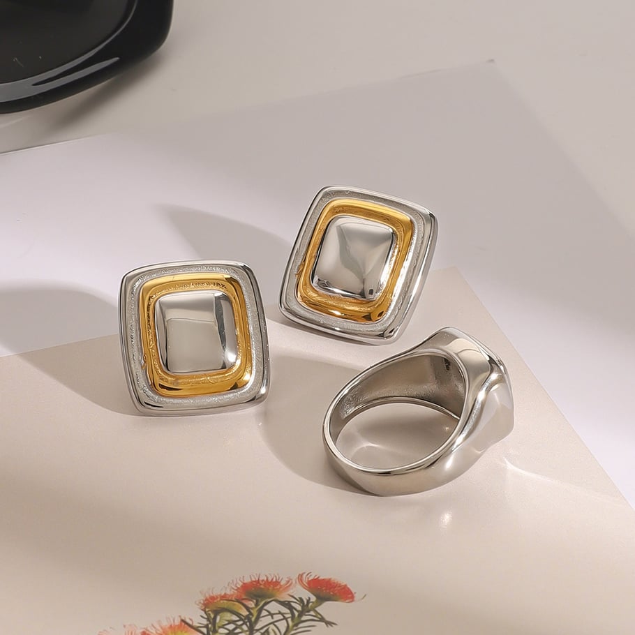 1 Pair Simple Series Simple quadrilateral Stainless Steel 18K Gold Plated Women Stud Earrings Picture5