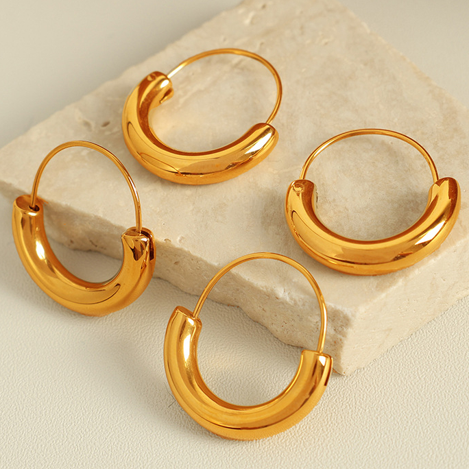 1 Pair Simple Series Simple Geometric Stainless Steel 18K Gold Plated Women Hoop Earrings Picture3