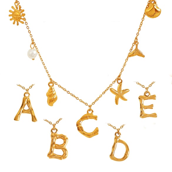 1 pezzo serie etnica lettera vacanza acciaio inossidabile placcato oro 18k collane con ciondolo da donna 2