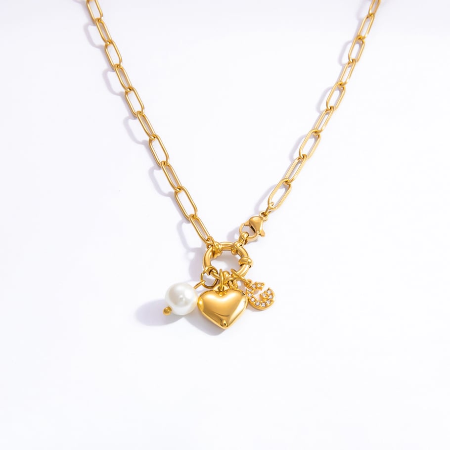 1 Stück Classic Series Daily Heart Edelstahl 18 Karat vergoldete Kunstperle Damen-Halsketten h5Bild7