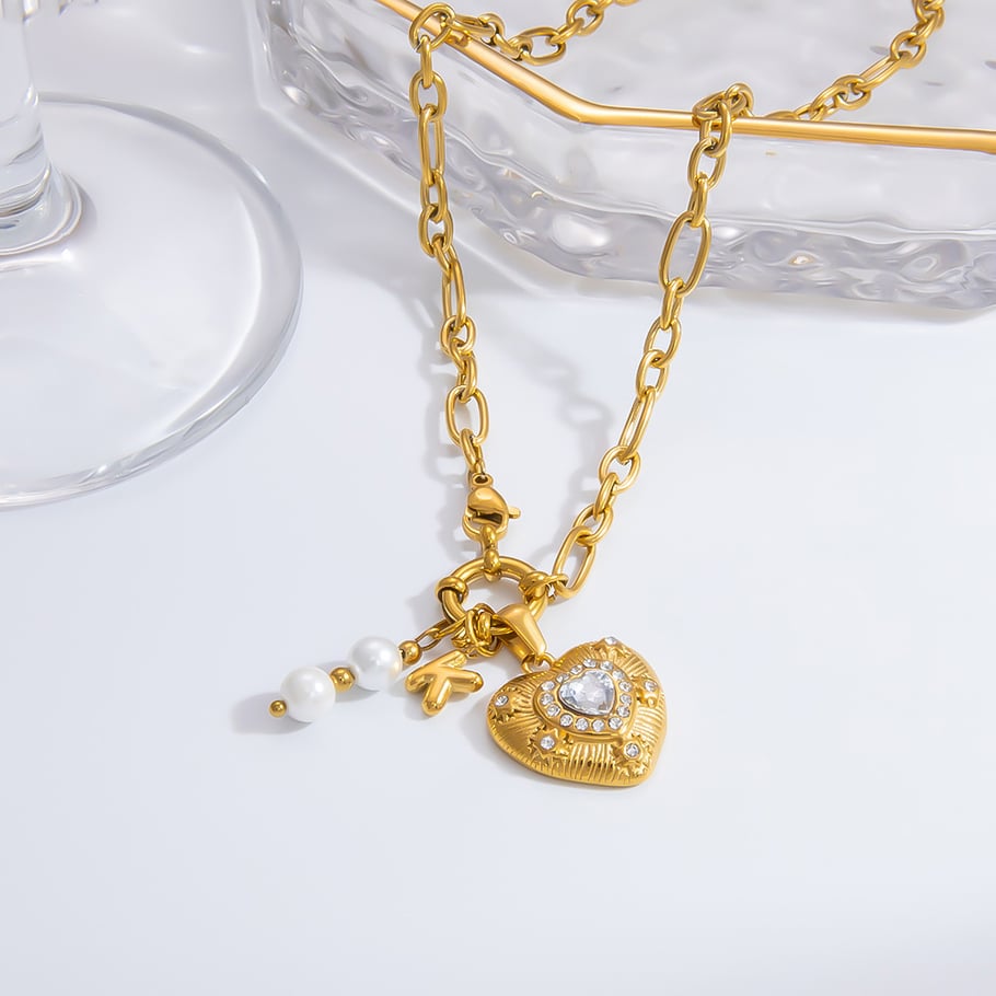 1 Piece Romantic Series Retro Heart Stainless Steel 18K Gold Color Plated Rhinestone Women's Pendant Necklaces Picture5