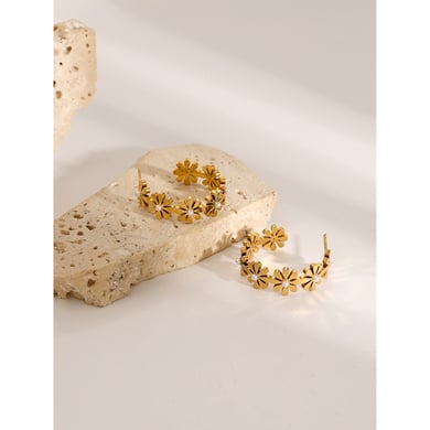 1 Pair Simple Series Retro flowers Stainless Steel 18K Gold Plated Rhinestone Women Stud Earrings h5 Picture7