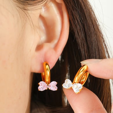 1 Pair Romantic Series Sweet Bowknot Stainless Steel 18K Gold Color Plated Zircon Women's Drop Earrings h5 Picture8