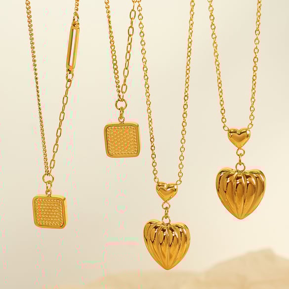1 Piece Simple Series Chic Heart Stainless Steel 18K Gold Color Plated Women's Pendant Necklaces