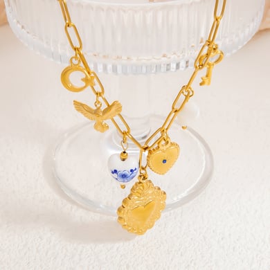 1 Piece Romantic Series Elegant Heart Stainless Steel 18K Gold Color Plated Artificial Pearl Women's Pendant Necklaces h5 Picture4