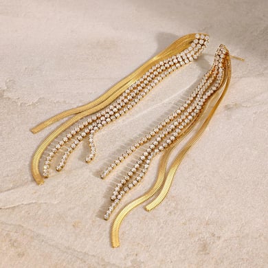 1 Pair Classic Series Elegant line Stainless Steel 18K Gold Plated Rhinestone Women Drop Earrings h5 Picture5