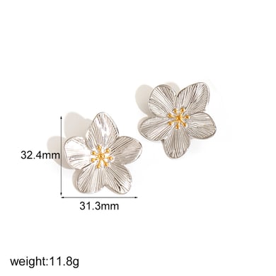 1 Pair Simple Series Daily Flower Stainless Steel 18K Gold Plated Women Earrings Set h5 Picture5