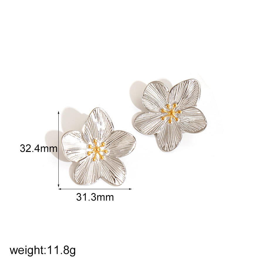 1 Pair Simple Series Daily Flower Stainless Steel 18K Gold Plated Women Earrings Set Picture5