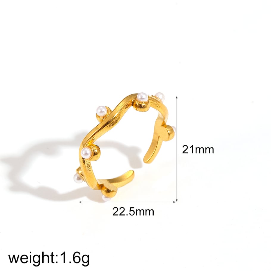 1 Pair Simple Series Daily Ring Stainless Steel 18K Gold Plated Rhinestone Women Adjustable Rings Picture6