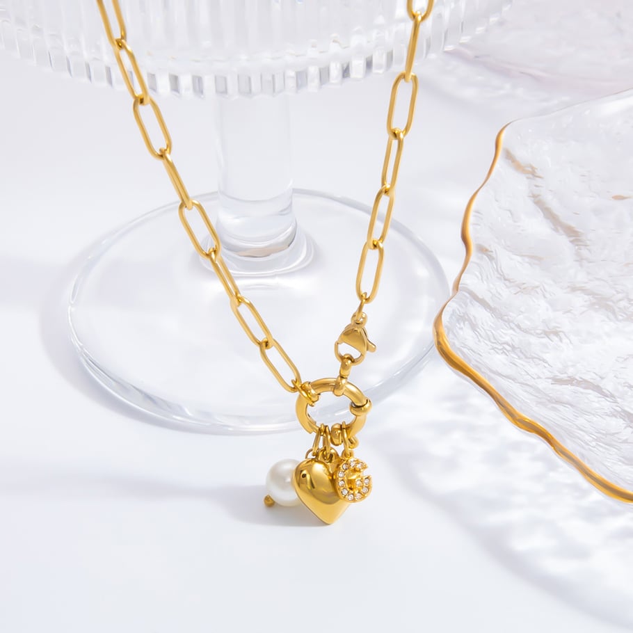 1 Piece Classic Series Stylish Heart Stainless Steel 18K Gold Color Plated Artificial Pearl Women's Pendant Necklaces Picture4
