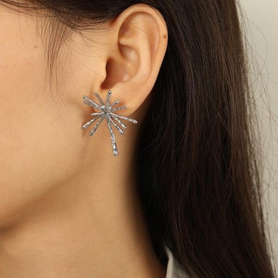 1 Pair Luxurious Series Elegant Firework Shape Titanium Steel 18K Gold Color Plated Women's Stud Earrings h5 Picture7
