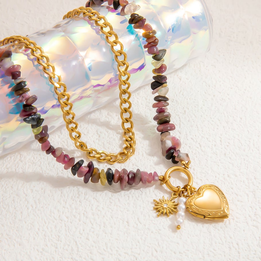 1 Piece Romantic Series Heart Stainless Steel 18K Gold Color Plated Natural Stone Women's Pendant Necklaces Picture7