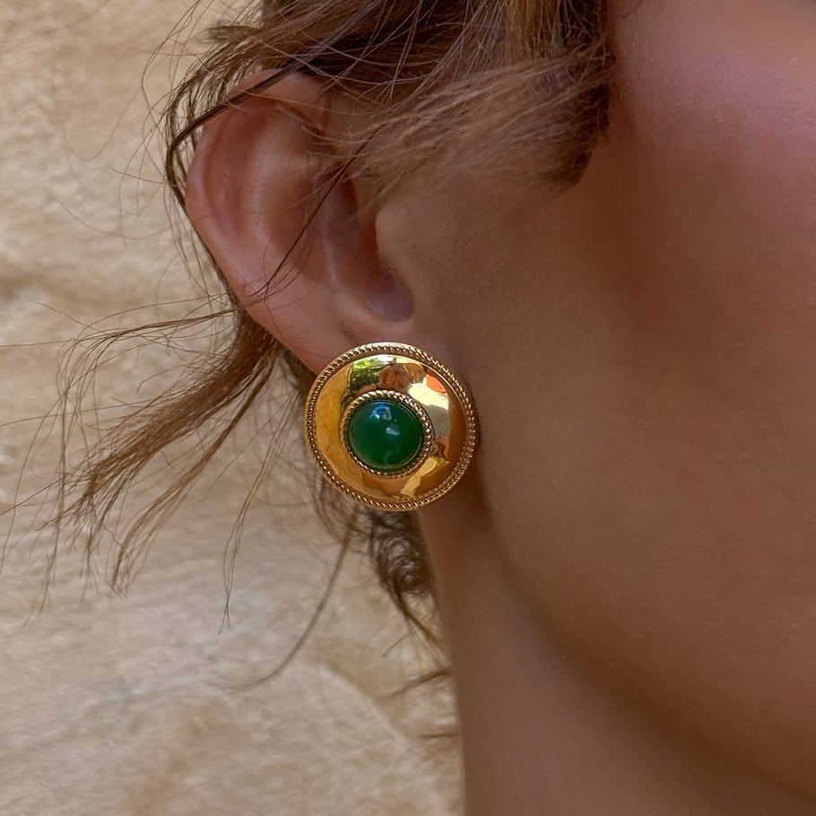 1 Pair Trendy Series Chic Annular Stainless Steel Gold Color Natural Stone Women's Stud Earrings Picture6