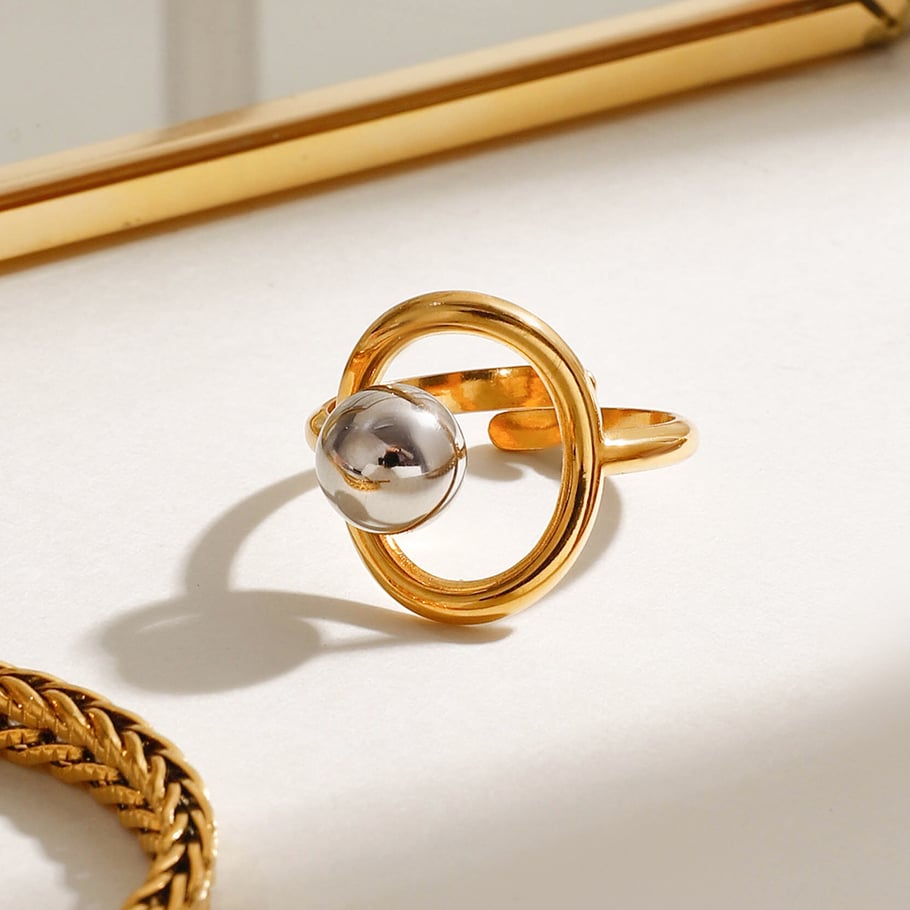 1 Piece Daily Series Classic Irregular Round Stainless Steel Gold Color Women's Adjustable Rings Picture6