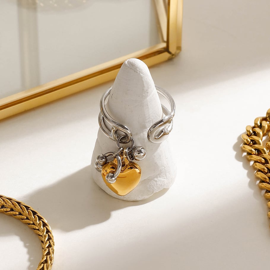 1 Piece Romantic Series Heart Pendant Stainless Steel Gold and Silver Color Women's Single Rings Picture8