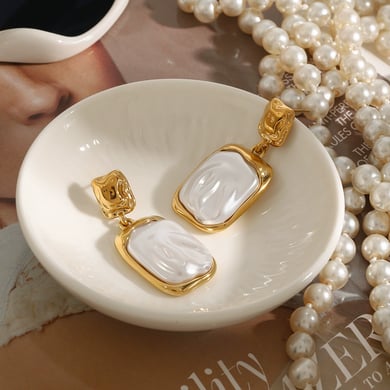 1 Pair Luxurious Series French Retro Block Stainless Steel Gold Color Elegant Women's Drop Earrings h5 Picture6