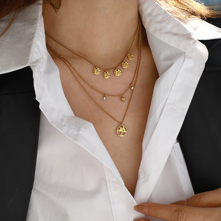 1 Piece Natural Series Elegant Tree Stainless Steel Gold Color Women's Layered Necklaces Picture6