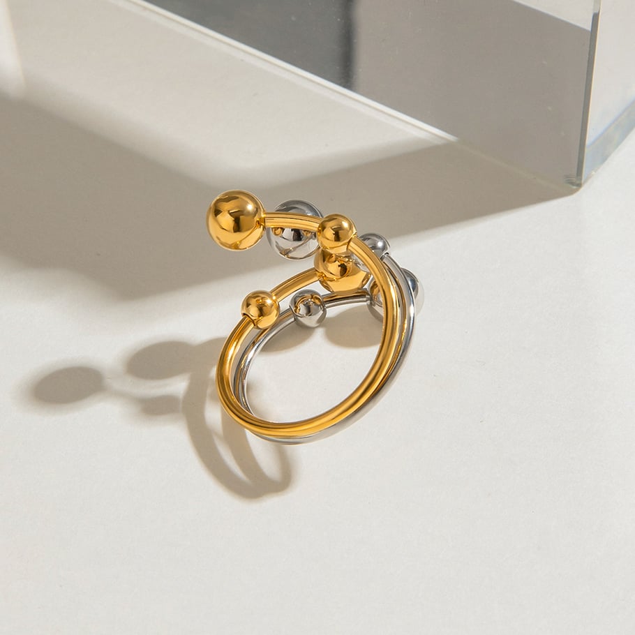 1 Paar Luxuriöse Serie Cold Wind Unregelmäßiger Edelstahl Goldfarben plattiert Verstellbare Damenringe Bild6