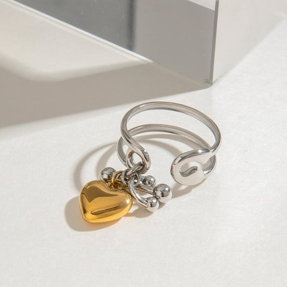 1 Piece Romantic Series Heart Pendant Stainless Steel Gold and Silver Color Women's Single Rings