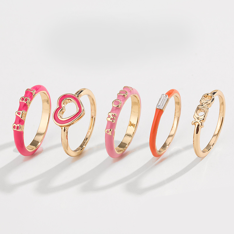 1 pezzo serie romantica carino cuore lega anello da donna set Immagine7