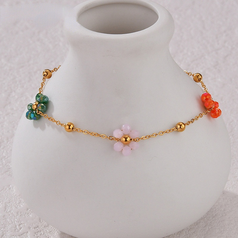 Bracelet chaîne en acier inoxydable pour femme, série simple, motif fleur douce, 1 pièce Image8