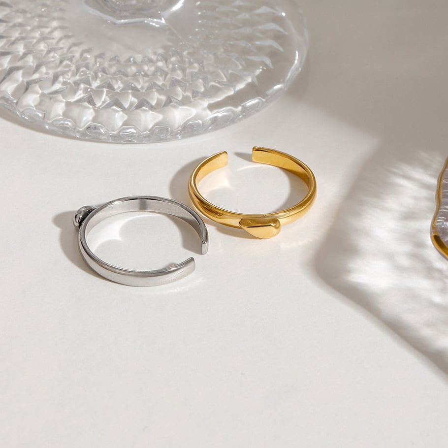 1 Pair Romantic Series Sweet Heart Stainless Steel Couple Gold and Silver Color Women's Adjustable Rings Picture8