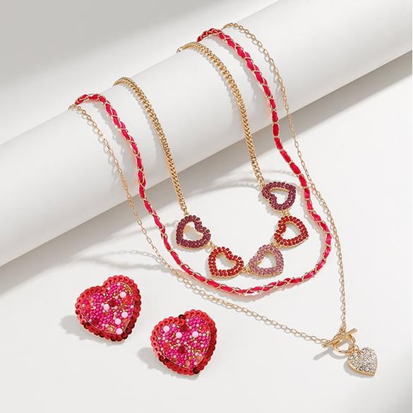 Colliers superposés en alliage pour femmes, série romantique, motif cœur doux, 1 pièce 2
