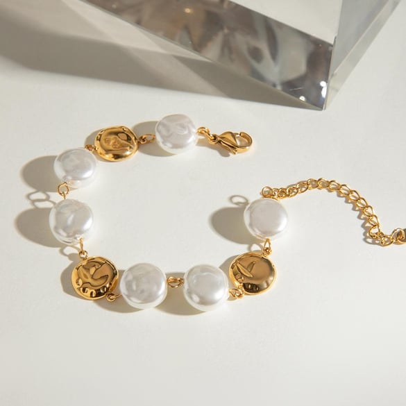 1 Piece Luxurious Series Retro Round Stainless Steel Gold Color Women's Beaded Bracelets