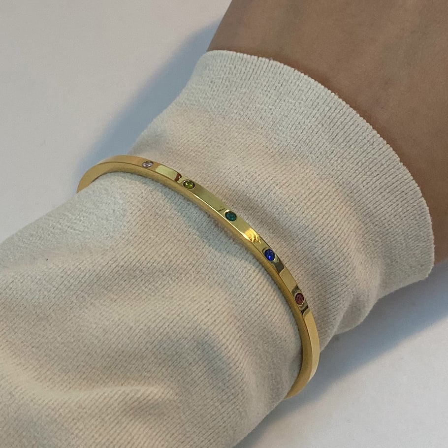 1 Piece Luxurious Series Classic Colorful Annular Stainless Steel Gold Color Women's Bangles Picture8