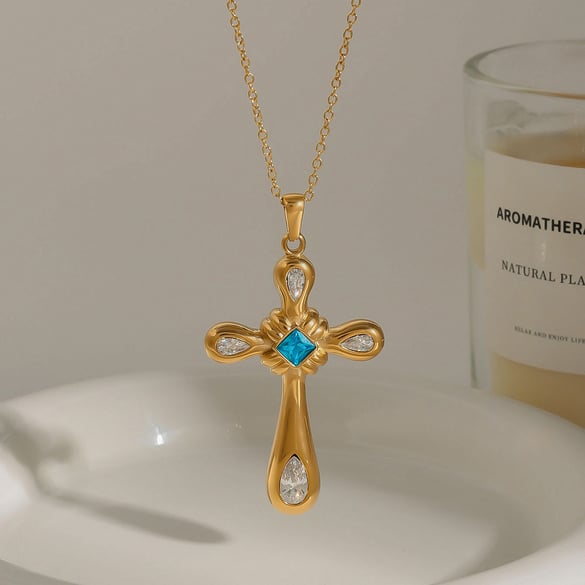 1 pezzo serie classica Europa e America croce in acciaio inossidabile color oro collane con ciondolo da donna 2