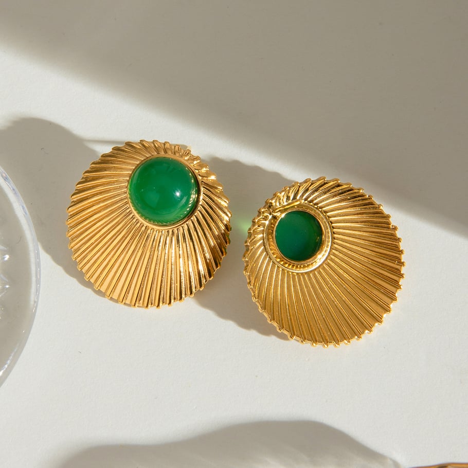 1 Pair Luxurious Series Classic Vintage Annular Stainless Steel Gold Color Natural Stone Women's Stud Earrings Picture5