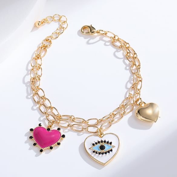 1 Piece Exquisite Series Sparkling Heart Shape Gold Color Alloy Women's Charm Bracelets 2