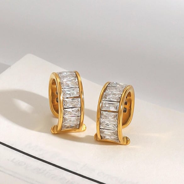 1 Pair Luxurious Series Gorgeous Annular Stainless Steel Gold Color Women's Clip-on Earrings 2